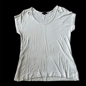 ESCADA White Short Sleeve V-Neck‎ Grommet T-Shirt Size 36 EUR / 6 US / Small